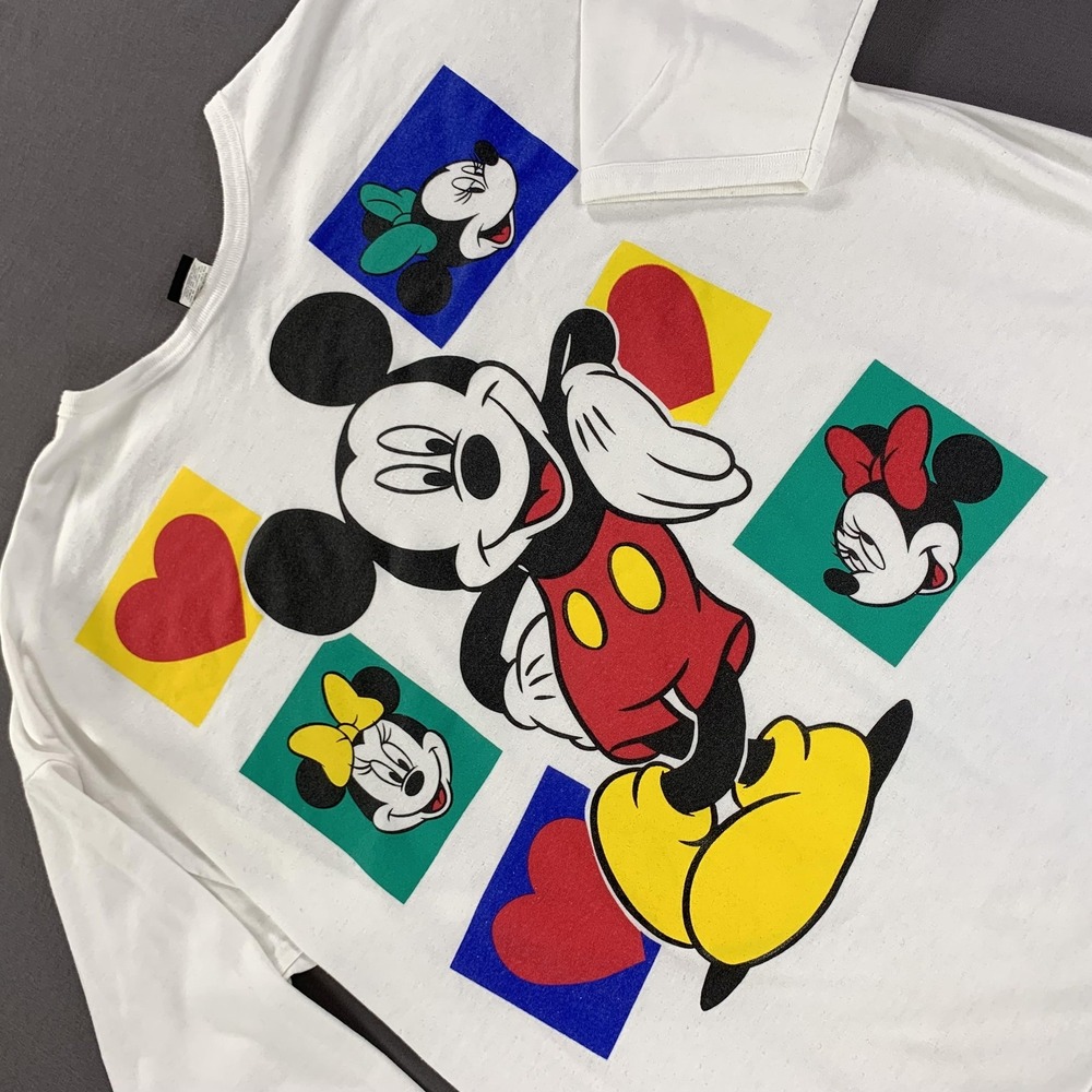 Vintage Mickey Unlimited Shirt Mens 2XL White Mickey Minnie Hearts Graphic 90s